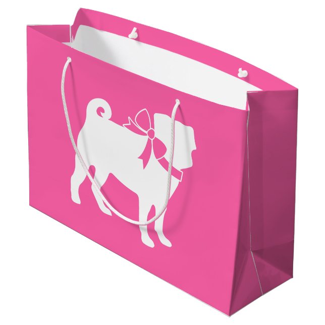 Pug Dog Baby Shower Girl Pink with Bow Large Gift Bag (Back Angled)