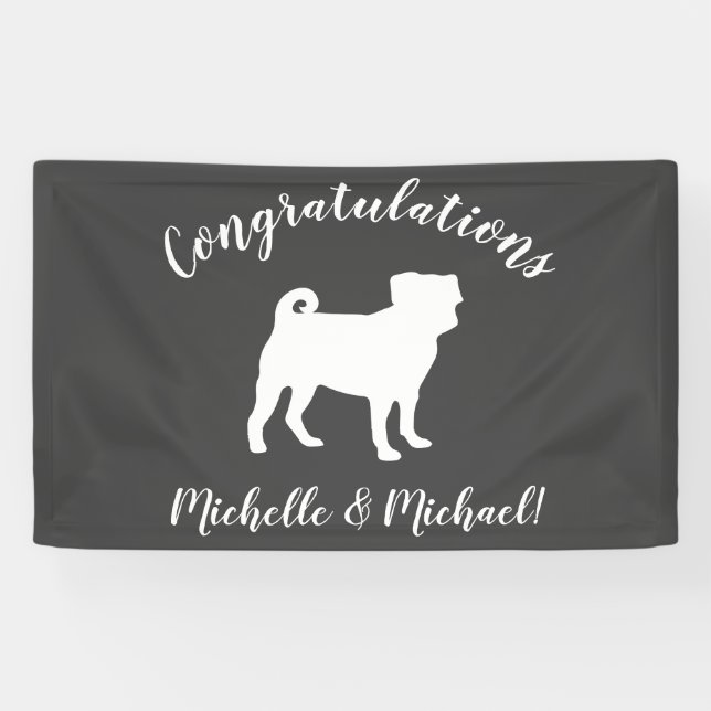 Pug Dog Baby Shower Grey Puppy Gender Neutral Banner (Horizontal)