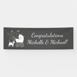 Pug Dog Baby Shower Grey Puppy Gender Neutral Banner