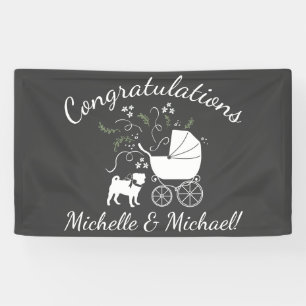 Pug Dog Baby Shower Grey Puppy Gender Neutral Banner