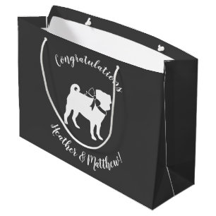 Pug Dog Baby Shower Grey Puppy Gender Neutral Large Gift Bag