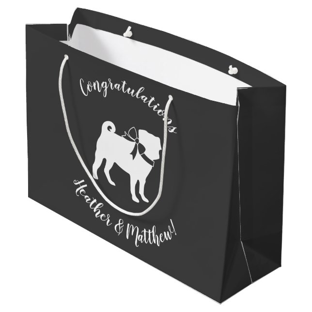 Pug Dog Baby Shower Grey Puppy Gender Neutral Large Gift Bag (Back Angled)