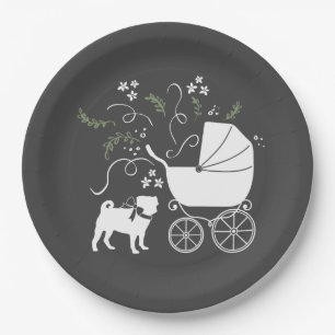 Pug Dog Baby Shower Grey Puppy Gender Neutral Paper Plate