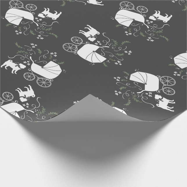 Pug Dog Baby Shower Grey Puppy Gender Neutral Wrapping Paper (Corner)