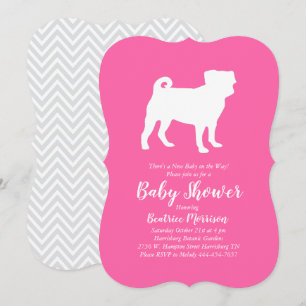 Pug Dog Baby Shower Puppy Pink Girl Invitation