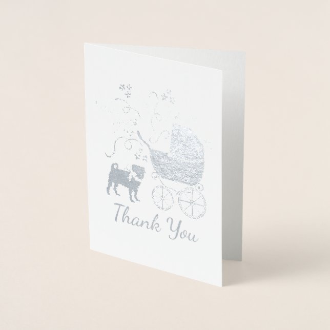 Pug Dog Baby Shower Theme Puppy Gender Neutral Foil Card (Front)