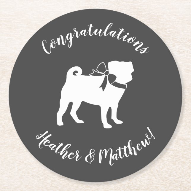 Pug Dog Baby Shower Theme Puppy Gender Neutral Round Paper Coaster (Front)