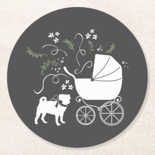 Pug Dog Baby Shower Theme Puppy Gender Neutral Round Paper Coaster