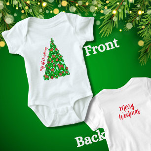 Pug Dog Bauble Silhouette Christmas Tree Red Baby Bodysuit