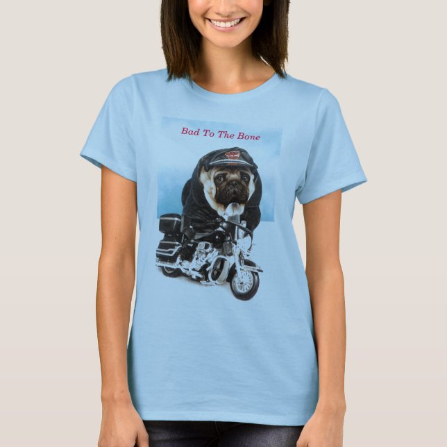 Pug Dog Biker T Shirt (Front)