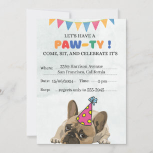 Pug Dog Birthday Party Puppy Paw-ty Birthday Save The Date