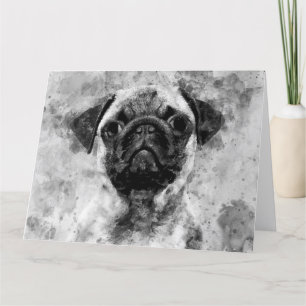 Pug Dog Black and White Watercolor 01 Thank You Card