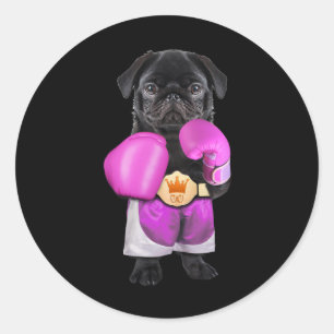 Pug Dog Boxing Funny Fitness Gym Workout Classic Round Sticker