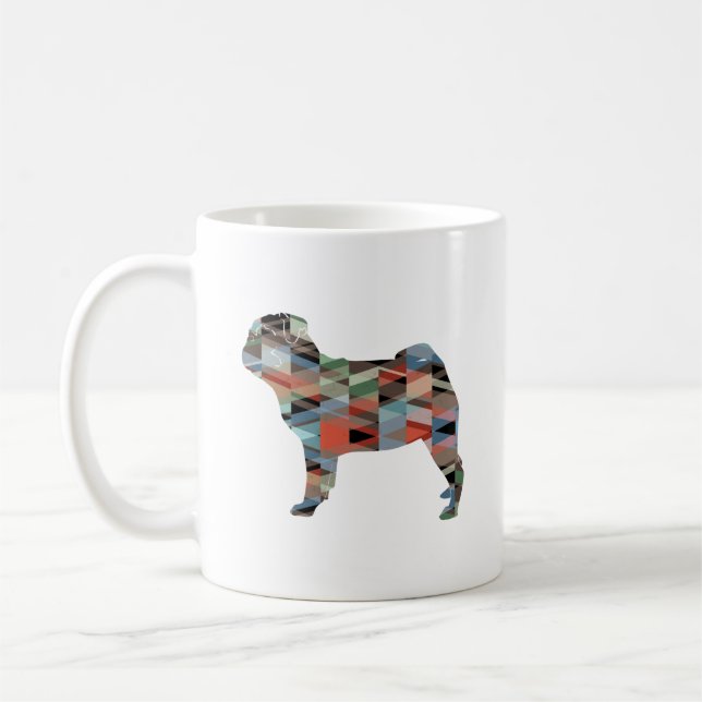Pug Dog Breed Geo Silhouette Plaid Coffee Mug (Left)