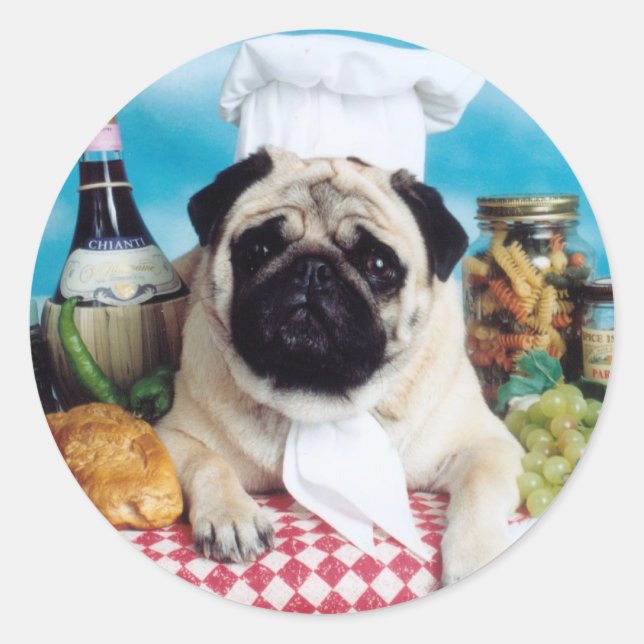 Pug Dog Chef Classic Round Sticker (Front)