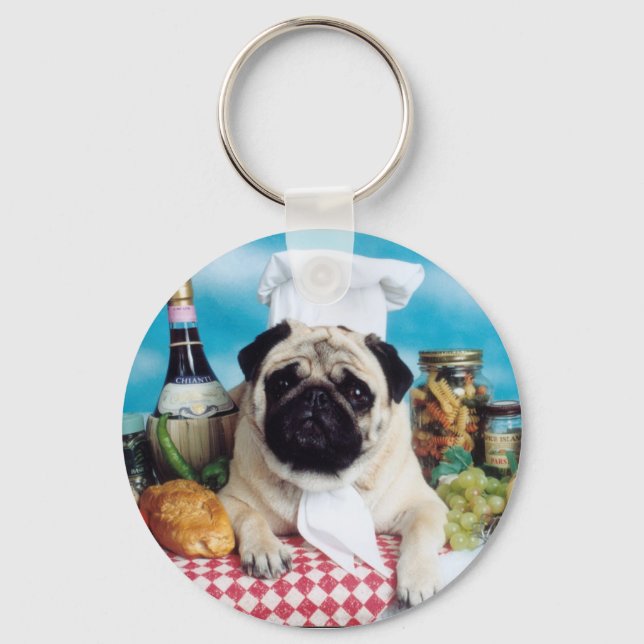 Pug Dog Chef Keychain (Front)