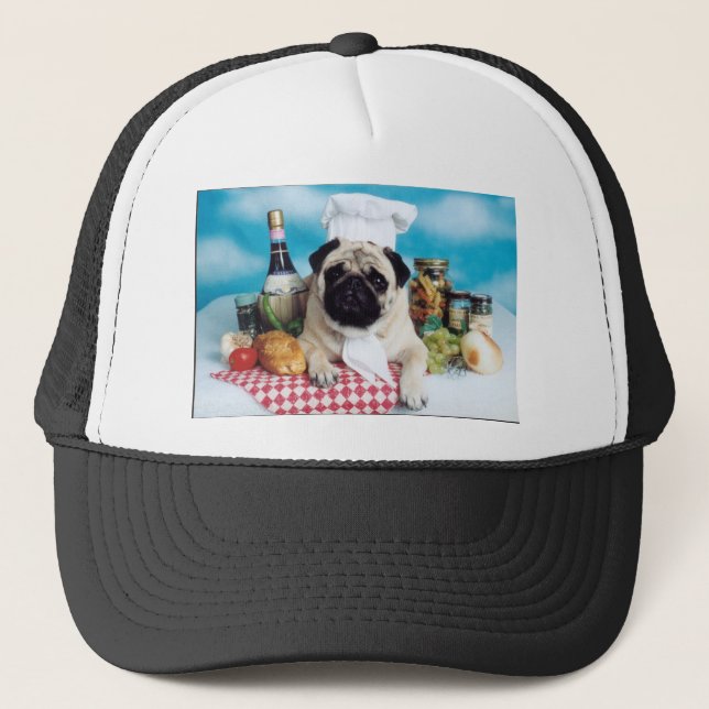 Pug Dog Chef Trucker Hat (Front)