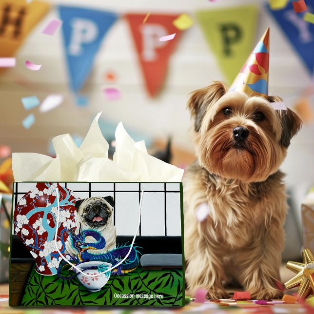 Pug Dog Chinese Dragon Large Gift Bag (Creator Uploaded)