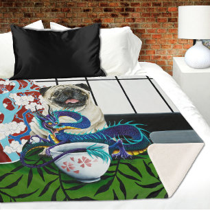 Pug Dog Chinese Dragon Sherpa Blanket