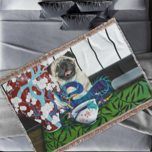 Pug Dog Chinese Dragon Throw Blanket