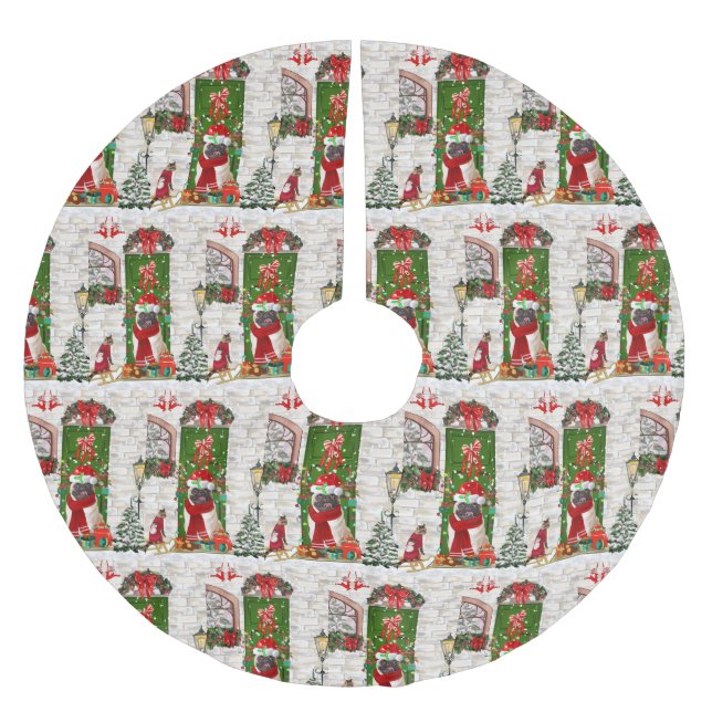 Pug Dog Christmas  Brushed Polyester Tree Skirt (Front)