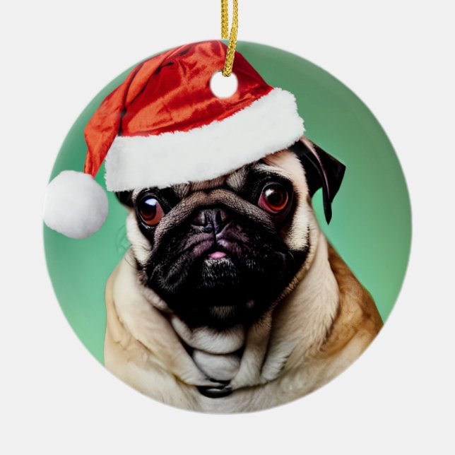 Pug Dog Christmas Ceramic Tree Decoration (Front)