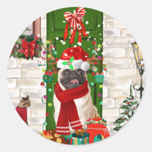 Pug Dog Christmas  Classic Round Sticker