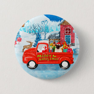Pug Dog Christmas Delivery Truck Snow 6 Cm Round Badge