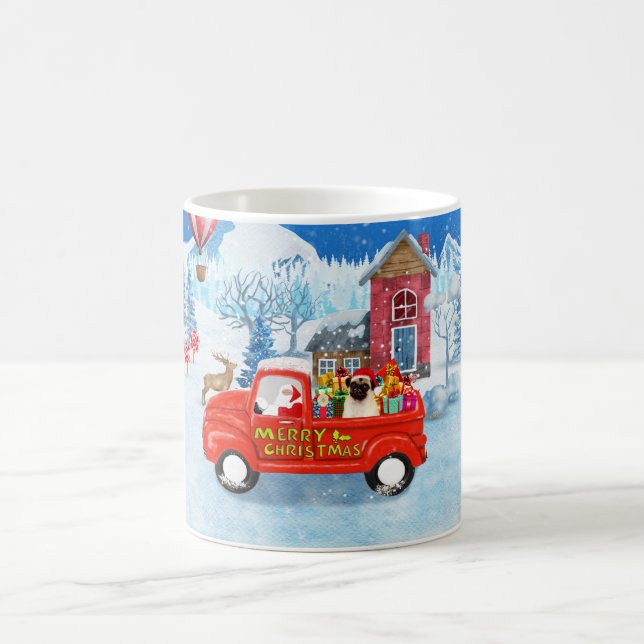 Pug Dog Christmas Delivery Truck Snow  Coffee Mug (Center)