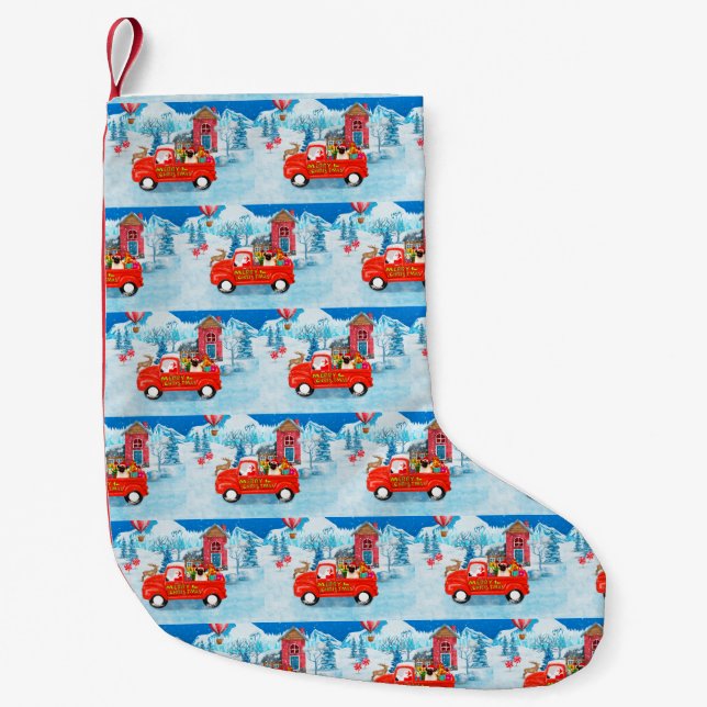 Pug Dog Christmas Delivery Truck Snow Small Christmas Stocking (Front)