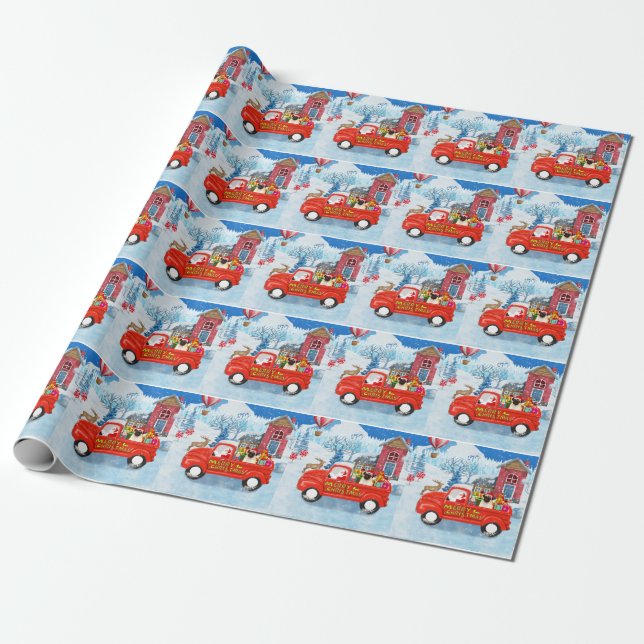 Pug Dog Christmas Delivery Truck Snow  Wrapping Paper (Unrolled)