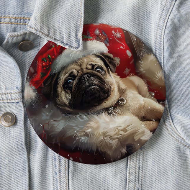 Pug Dog Christmas Festive 6 Cm Round Badge (In Situ)