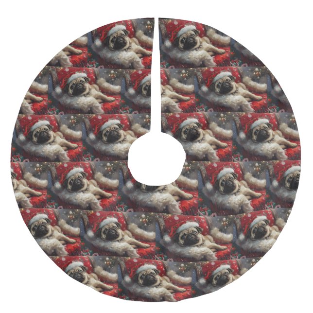 Pug Dog Christmas Festive Brushed Polyester Tree Skirt (Front)