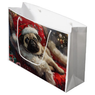 Pug Dog Christmas Festive Large Gift Bag