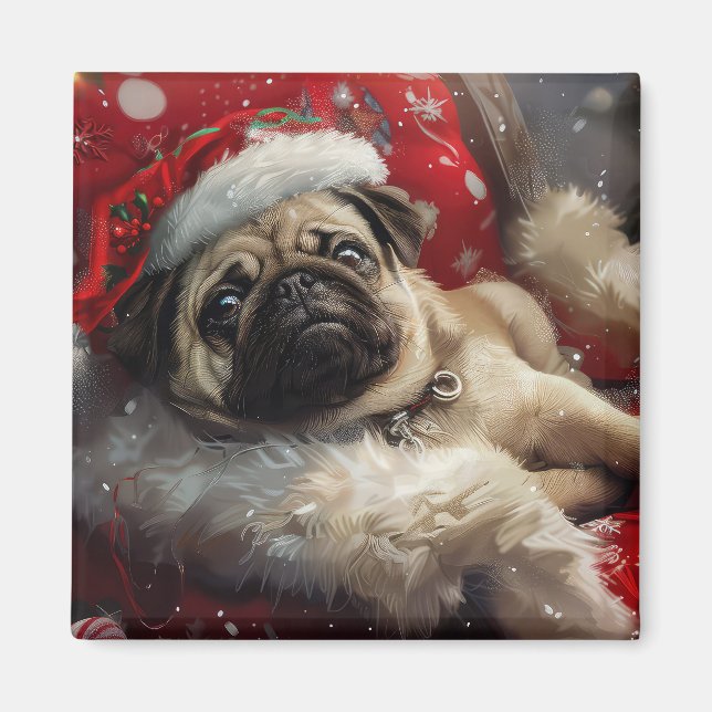 Pug Dog Christmas Festive Magnet (Front)