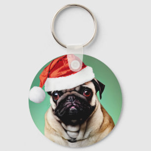 Pug Dog Christmas Key Ring