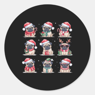 Pug Dog Christmas Lights Funny Pug Dogs Lover Anim Classic Round Sticker