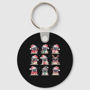 Pug Dog Christmas Lights Funny Pug Dogs Lover Anim Key Ring