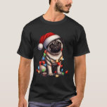 Pug Dog Christmas Lights Santa Hat Dog Lover T-Shirt<br><div class="desc">Pug Dog Christmas Lights Santa Hat Dog Lover</div>