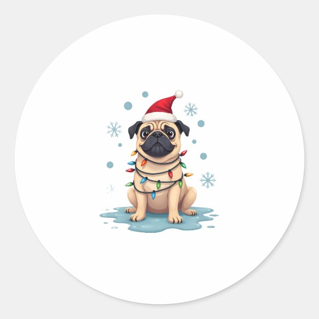 Pug Dog Christmas Men Women (1) Classic Round Sticker (Front)