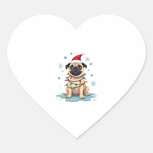 Pug Dog Christmas Men Women (1) Heart Sticker (Front)