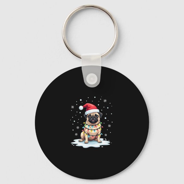 Pug Dog Christmas Men Women (1) Key Ring (Front)