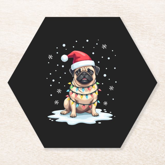 Pug Dog Christmas Men Women (1) Paper Coaster (Front)