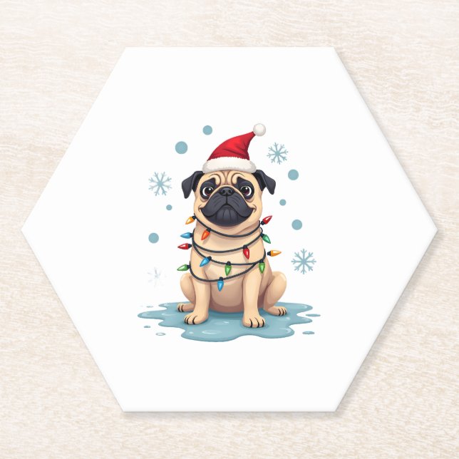 Pug Dog Christmas Men Women (1) Paper Coaster (Front)