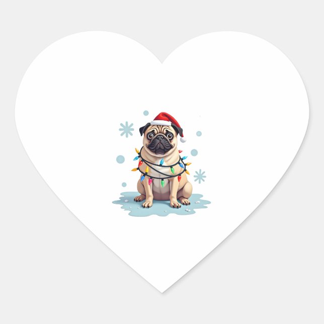 Pug Dog Christmas Men Women (2) Heart Sticker (Front)