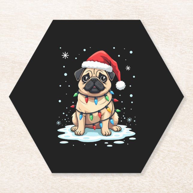 Pug Dog Christmas Men Women (2) Paper Coaster (Front)