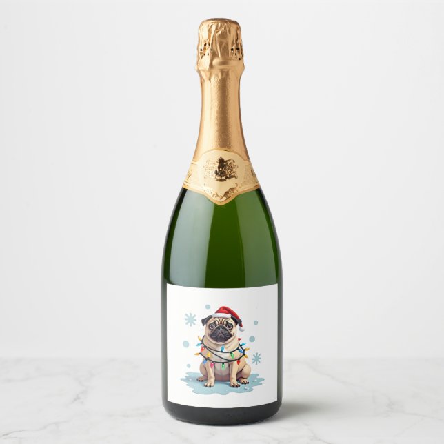 Pug Dog Christmas Men Women (2) Sparkling Wine Label (Front)