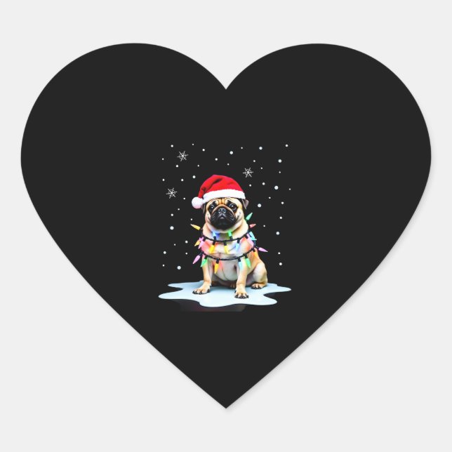 Pug Dog Christmas Men Women (3) Heart Sticker (Front)