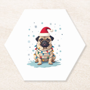 Pug Dog Christmas Men Women (3) Paper Coaster