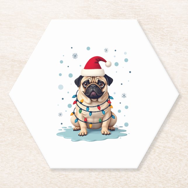 Pug Dog Christmas Men Women (3) Paper Coaster (Front)